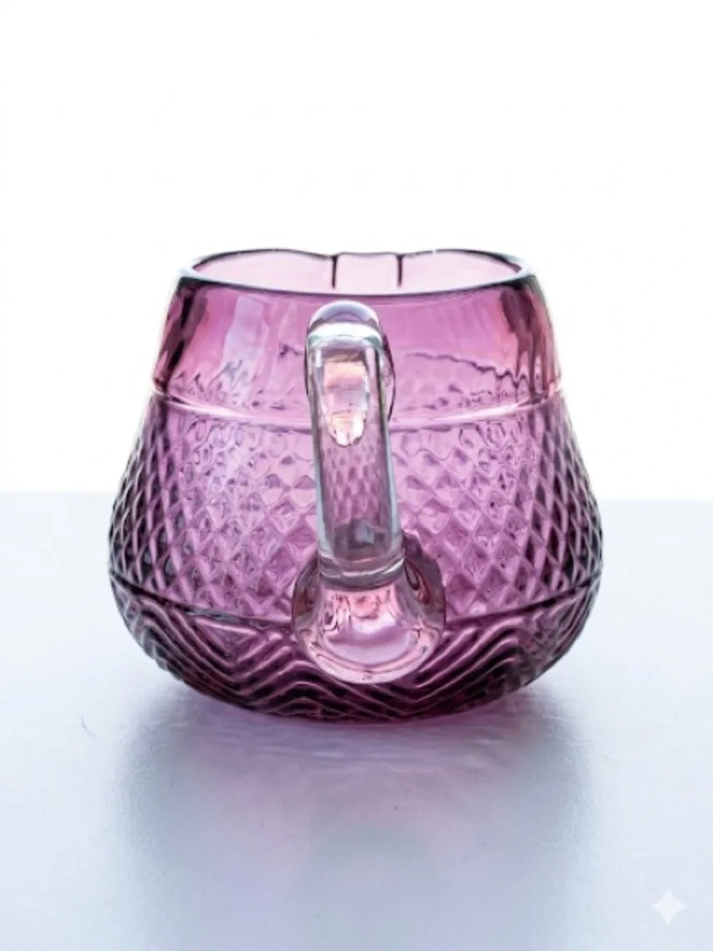 Vintage Cranberry Glass Creamer Mini Pitcher Diamond Quilted Pattern Pontil Mark